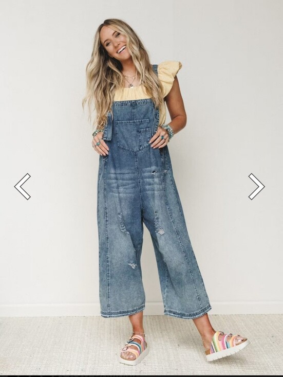 easel Pants - High Hopes Slouchy Pocket Denim Overalls:S